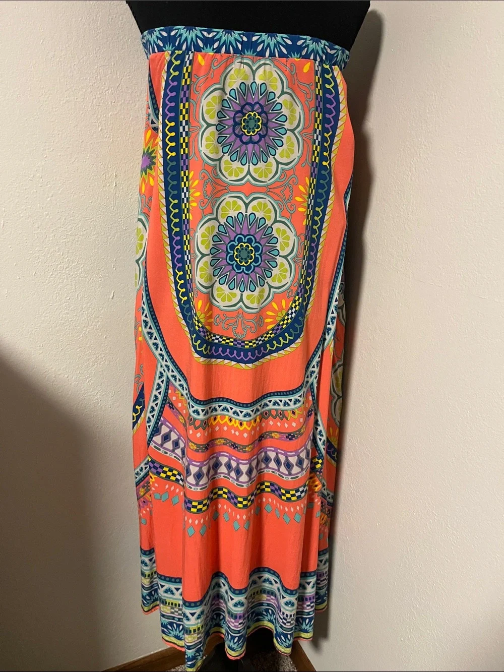 WEEKEND SALE! Flying Tomato Coral and Blue Paisley Maxi Skirt-Medium